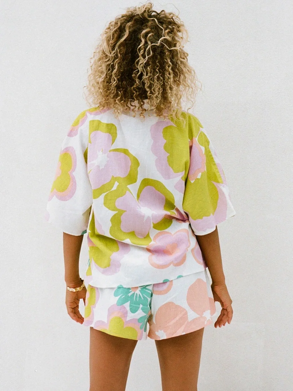 SABO Seona Top and Shorts Matching Set Bubblegum Floral Tropical Print Size S/M